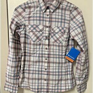Columbia Women Sze XS Sunday Summit Winter Mauve Plaid L/S Shirt Outdoor Fishing
